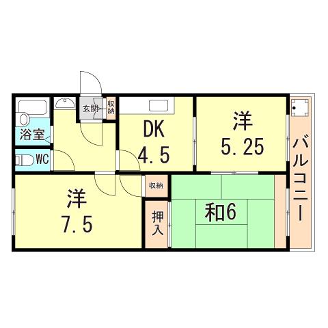 ベルハウス(3DK/3階)の間取り写真