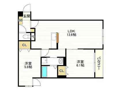 D-ROOM瓜破ノース(2LDK/1階)の間取り写真