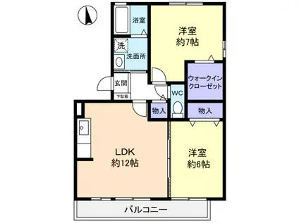 カルムヴィラージュ(2LDK/1階)の間取り写真