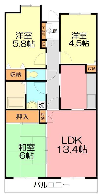エクセレントコート三枝木(3LDK/2階)の間取り写真