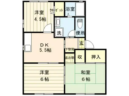 アングル樫の木(3DK/2階)の間取り写真