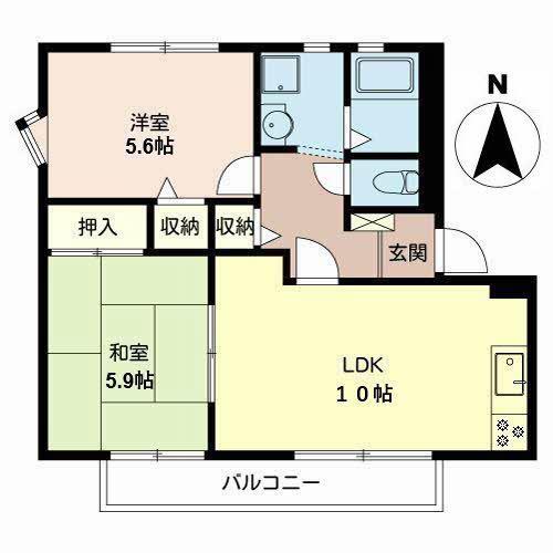 ブラウンヒルズ東山B棟(2LDK/2階)の間取り写真