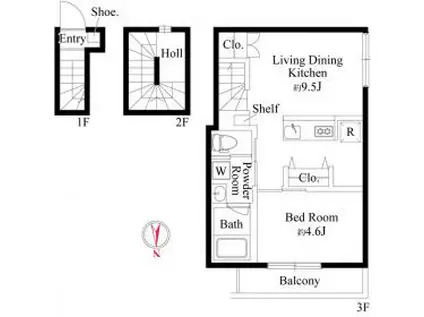 ウッドクレスト荒川レジデンス(1LDK/3階)の間取り写真