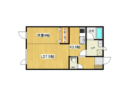 アプリコットあおばA(1LDK/2階)の間取り写真