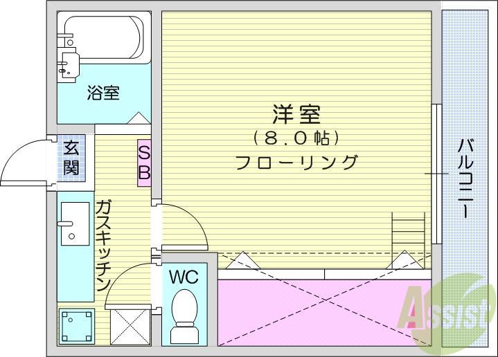 ノーブルカーサ川内(1K/2階)の間取り写真
