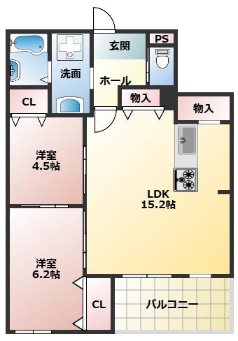 CHARME CASA(2LDK/2階)の間取り写真