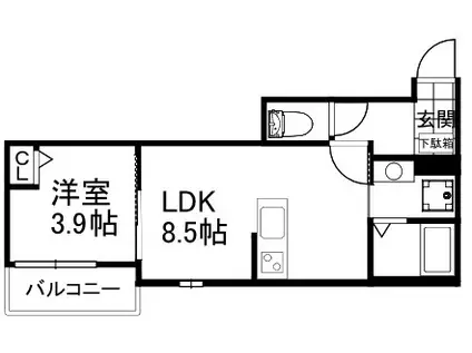 SOLVIDA香里園(1LDK/1階)の間取り写真