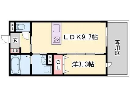 Kレジデンス駅前通(1LDK/1階)の間取り写真