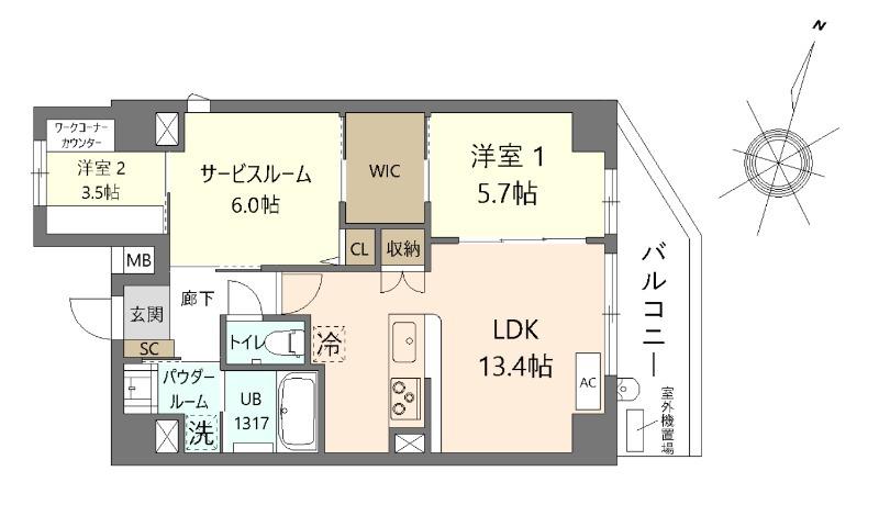ケークラシオン(2LDK/10階)の間取り写真