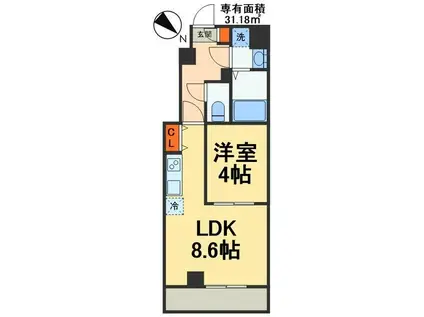 ARCENCIEL稲毛(1LDK/7階)の間取り写真