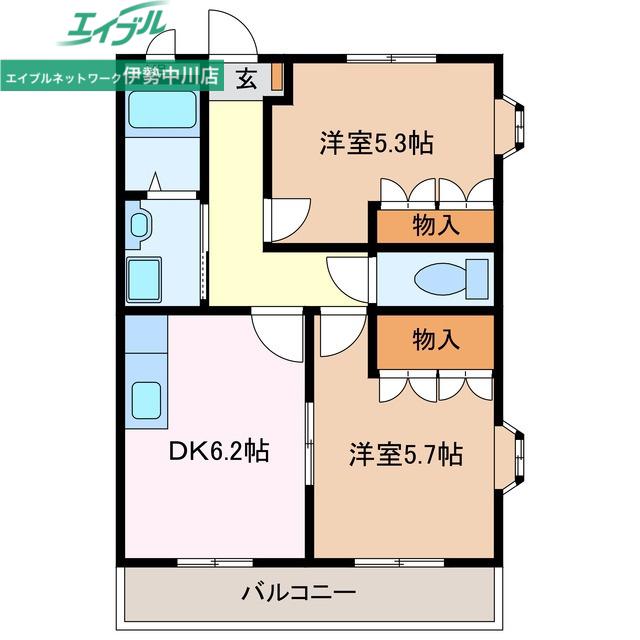 フラワーヒルズ天白A(2DK/2階)の間取り写真