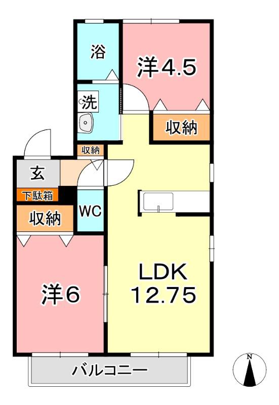 トゥール・トロー B棟(2LDK/1階)の間取り写真
