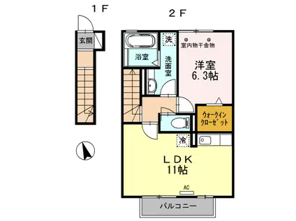 ソシアIII B(1LDK/2階)の間取り写真