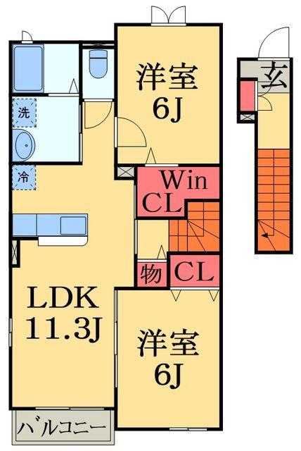コンセェクアット B(2LDK/2階)の間取り写真