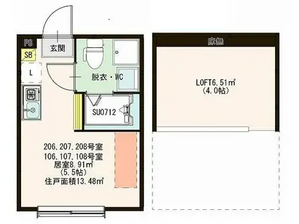 ハーモニーテラス練馬II(ワンルーム/2階)の間取り写真