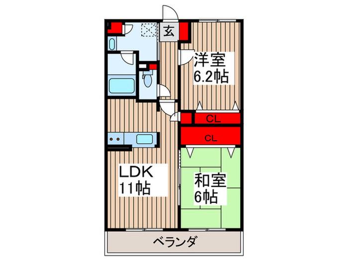 キングホームズ1番館A棟(2LDK/1階)の間取り写真