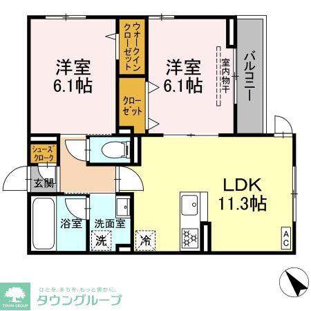 D PAINA 鴨居II(2LDK/2階)の間取り写真