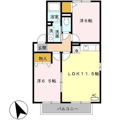 ジュネス高師浜(2LDK/2階)の間取り写真