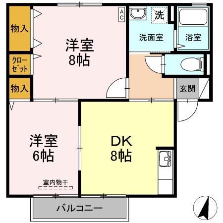 メゾンプリネールB棟(2DK/2階)の間取り写真