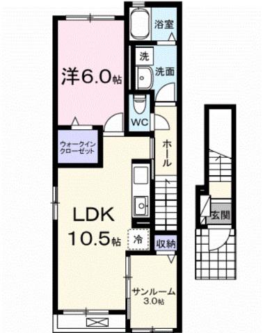 サンシャイン中曽司(1LDK/2階)の間取り写真