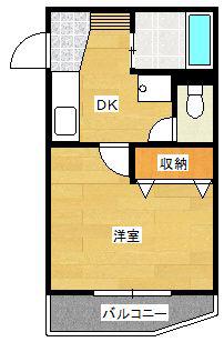 プレリュード東高宮(1DK/1階)の間取り写真