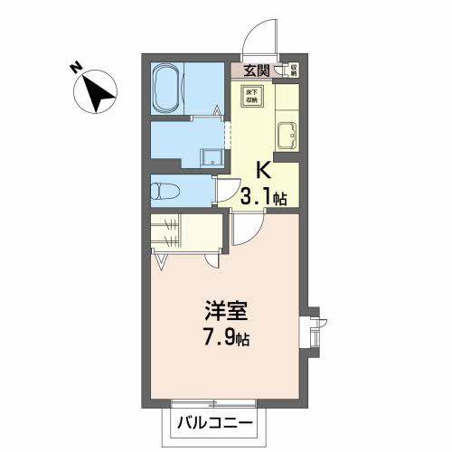 ジュネス国見(1K/1階)の間取り写真