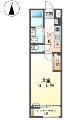 シェルル中畝(1K/1階)の間取り写真