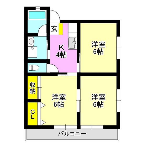 ベルフラワー(3K/1階)の間取り写真