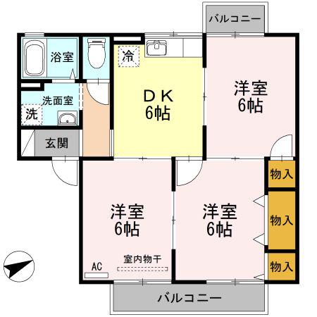パークサイド堀南 C棟(3DK/1階)の間取り写真