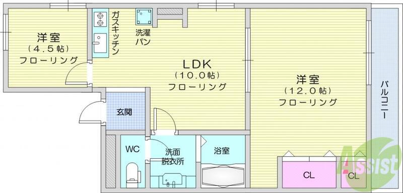 ハイマート五橋(2LDK/7階)の間取り写真