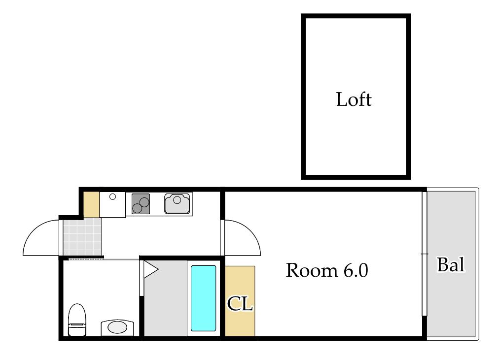 BLUE.RESIDENCE浜(1K/2階)の間取り写真