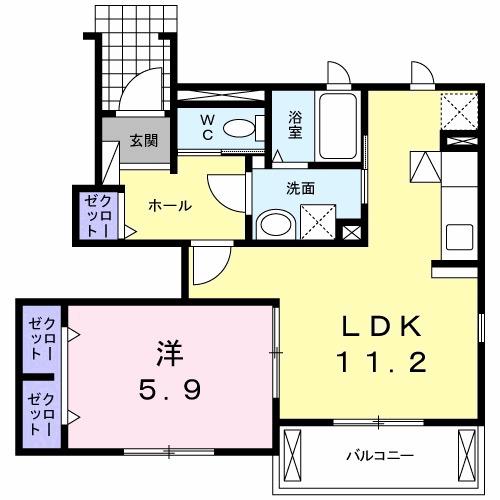 ミーテククル(1LDK/1階)の間取り写真