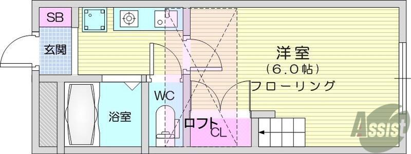 フェリス遠見塚(1K/2階)の間取り写真
