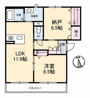 ラ・グラースN(1SLDK/2階)の間取り写真