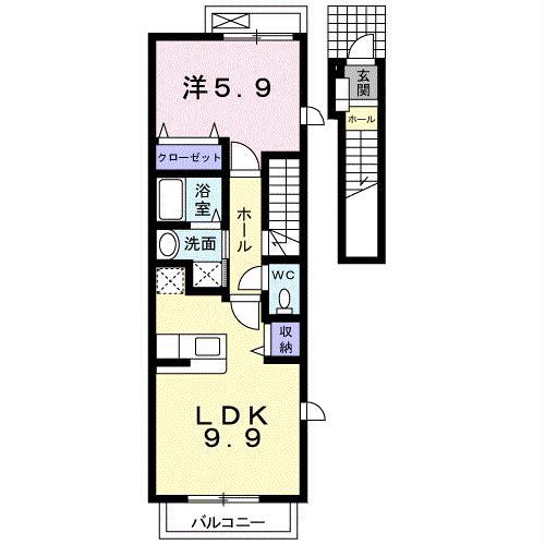 カレッジコート A(1LDK/2階)の間取り写真