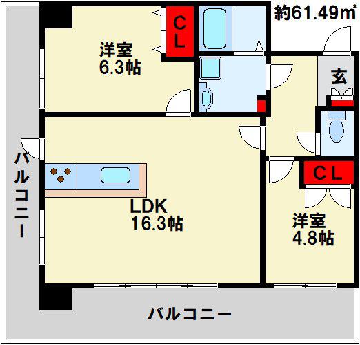 クラシオン社ノ木(2LDK/5階)の間取り写真