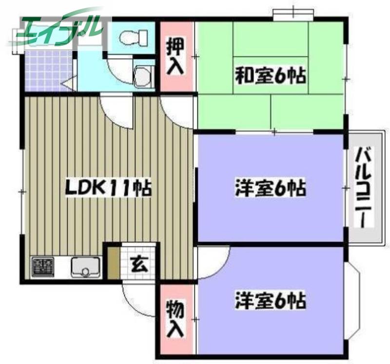 アヴェニール倉益A(3LDK/2階)の間取り写真