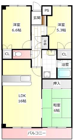 キャッスルコートイワキ(3LDK/6階)の間取り写真