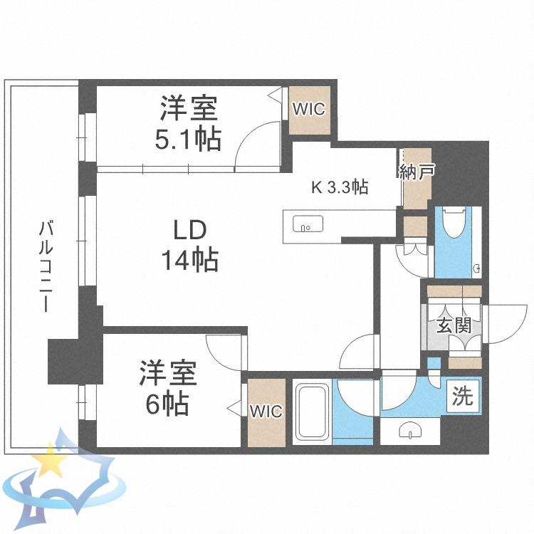 ONE札幌ステーションタワー(2LDK/8階)の間取り写真
