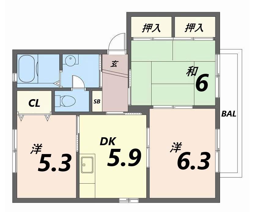 シャーメゾン蒲田(3DK/2階)の間取り写真