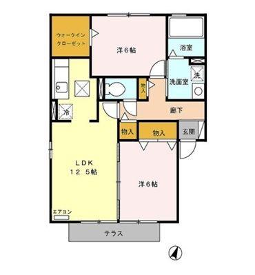 フレシールB棟(2LDK/1階)の間取り写真