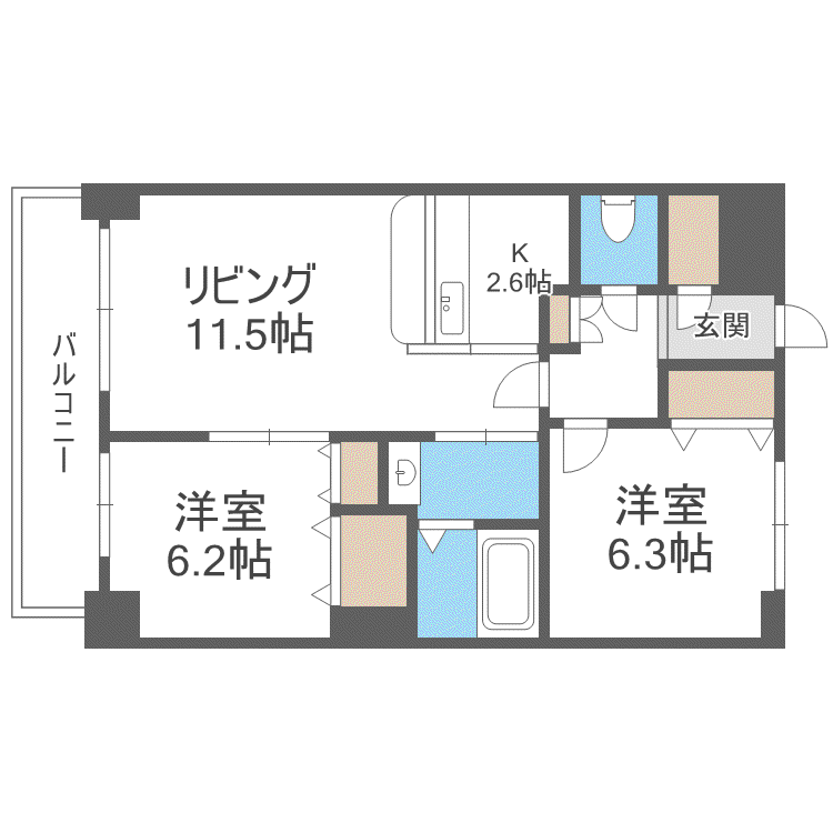 KKS羊ヶ丘(2LDK/8階)の間取り写真
