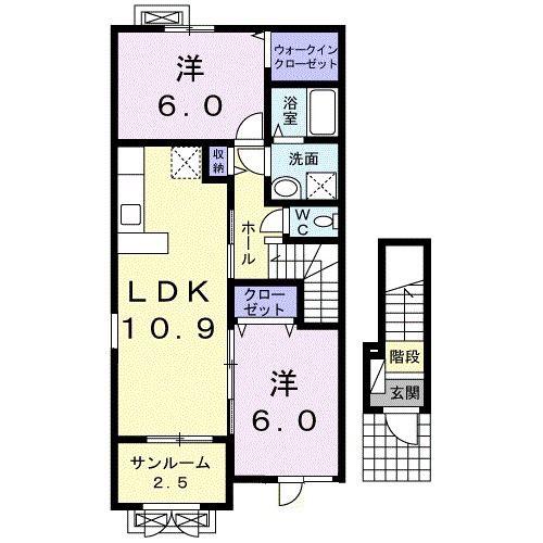プリム・ヴェールII(2LDK/2階)の間取り写真