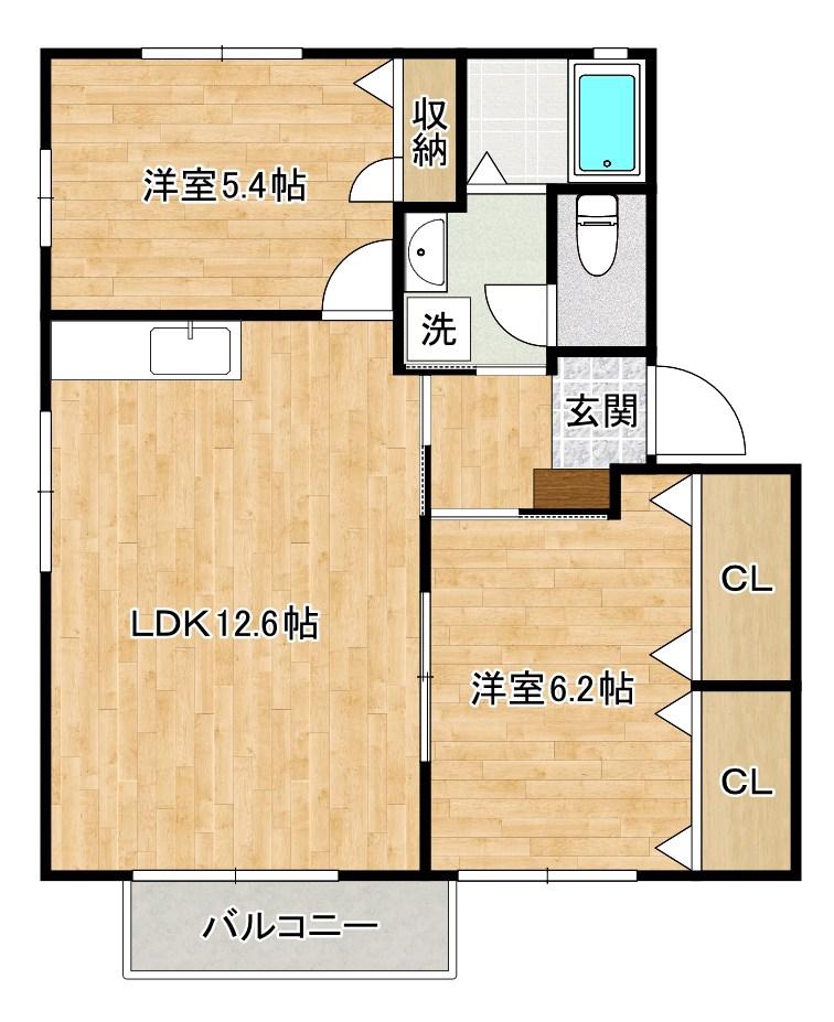 プリマヴェーラB棟(2LDK/2階)の間取り写真