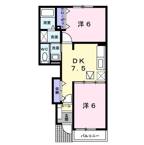 ソレイユ壱番館(2DK/1階)の間取り写真