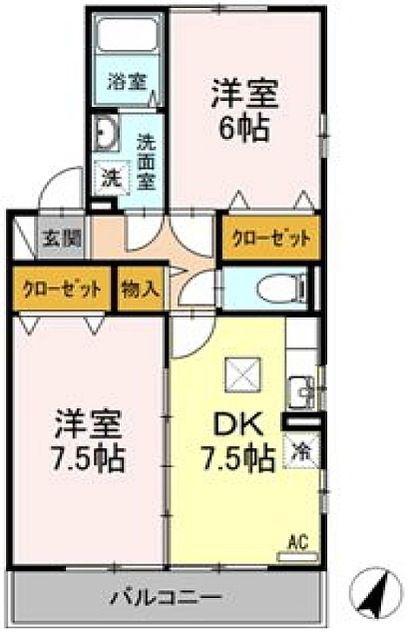 ハイムエクリュ(2DK/1階)の間取り写真