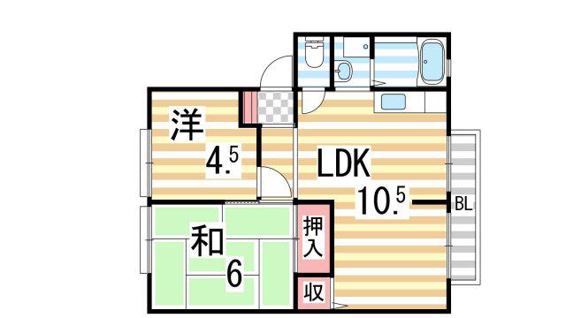 サンビレッジ明美の里D棟(2LDK/2階)の間取り写真