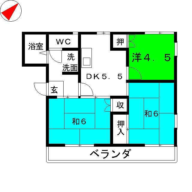シティハウスシマムラIII(3DK/2階)の間取り写真