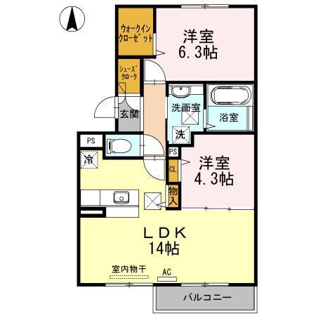 カーサクレアール(2LDK/1階)の間取り写真
