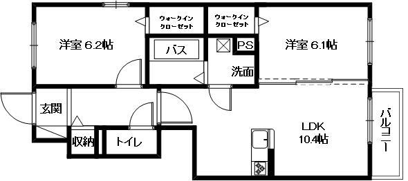 グランシャリオ二町(2LDK/1階)の間取り写真